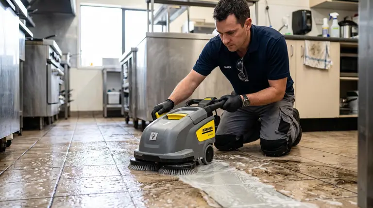 Tile and grout cleaning in Perth with a machine floor scrubber